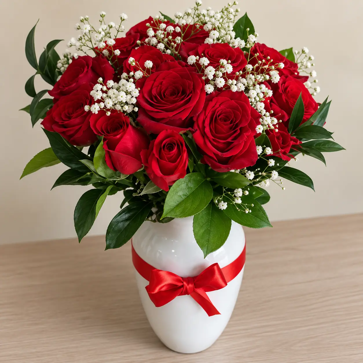 Rosas Rojas y Gypsophila
