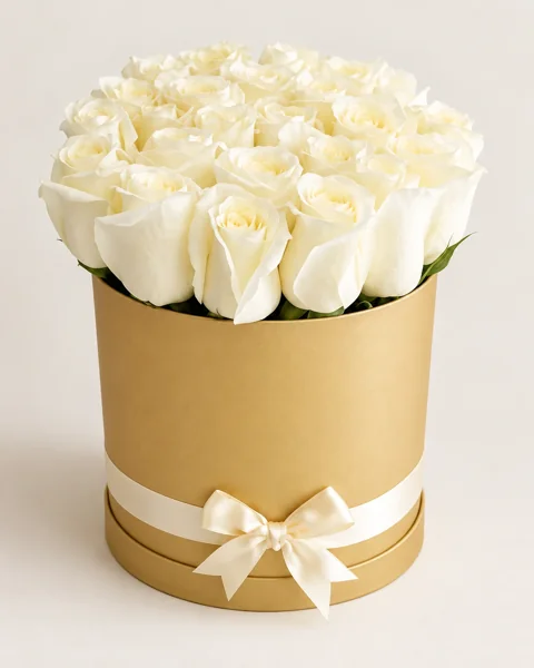 Rosas Blancas en Caja Dorada